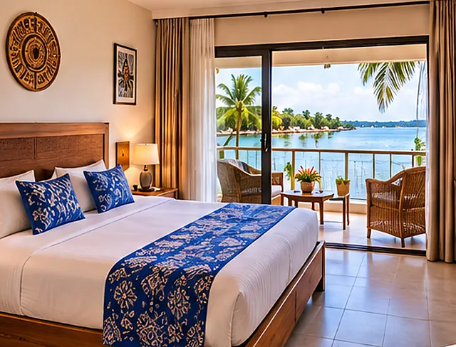 Chambre d’hôtel avec balcon ouvert sur le fleuve